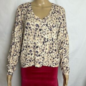 Freshman 1996 Water Color Print Cropped Sweater. Size Medium. Purple & Cream